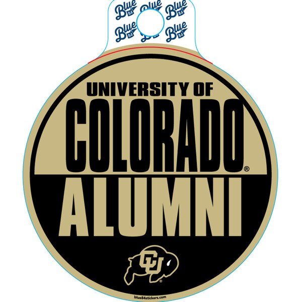A Vegas gold and black sticker with black text saying "University of Colorado" and "Alumni" written in gold. Also features the iconic CU Buffalo logo at the bottom.